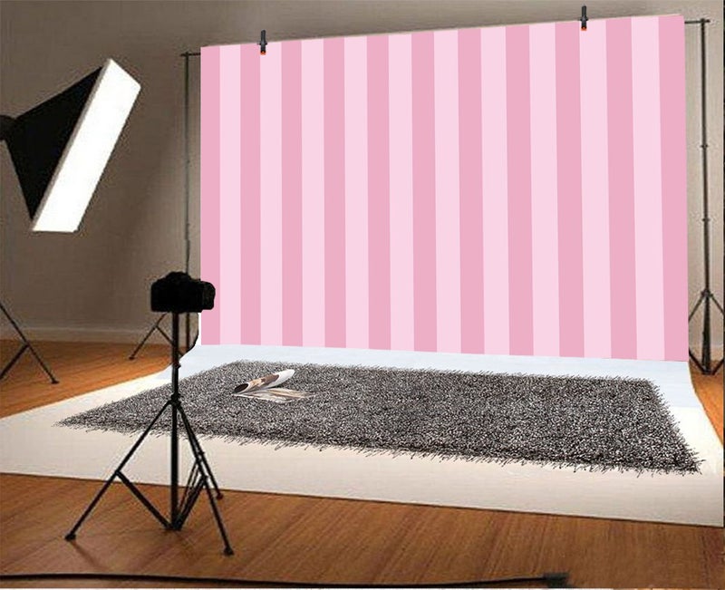 Laeacco Pink Stripes Backdrop 10x6.5ft Photography Background Pastel Pink Striped Background Birthday Party Decor Banner Princess Girls Baby Shower Decor - Image 1